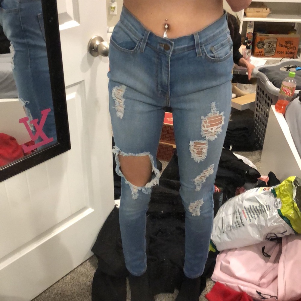 Skinny HW Light Blue Ripped Fashion Nova Jeans